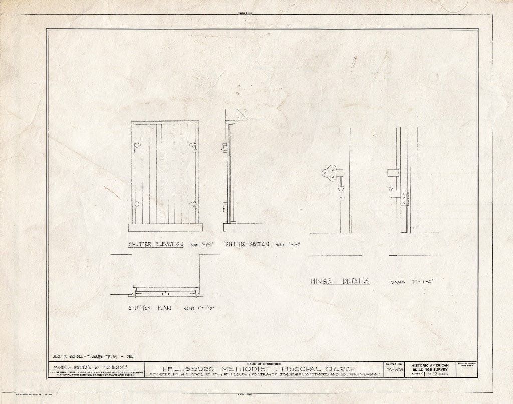 Blueprint HABS PA,65-FELB,1- (Sheet 9 of 12) - Fellsburg Methodist Episcopal Church, Webster Road & State Route 201 (Rostraver Township), Fellsburg, Westmoreland County, PA
