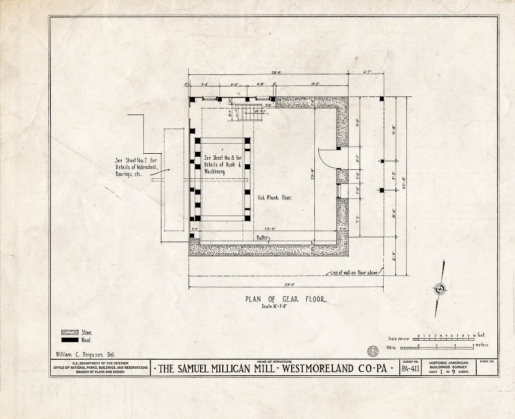 Blueprint HABS PA,65-MILTO,1- (Sheet 1 of 9) - Samuel Milligan Mill, Little Pucketos Creek, New Kensington, Westmoreland County, PA