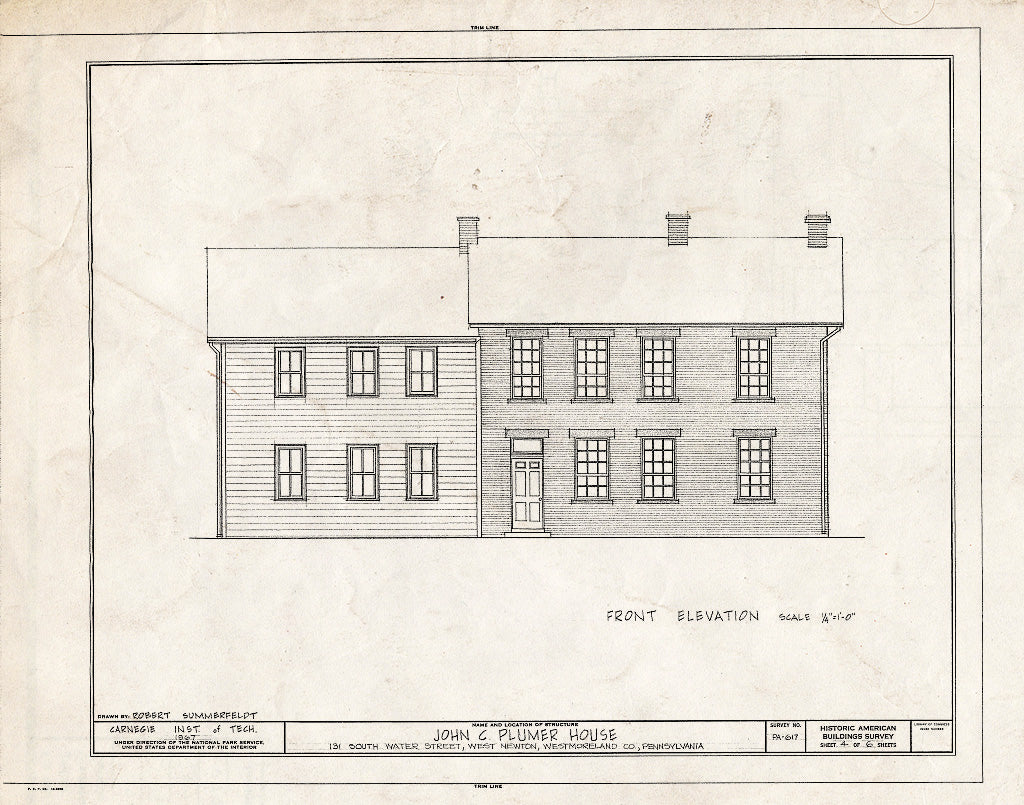 Blueprint HABS PA,65-NEWTW,1- (Sheet 4 of 6) - John C. Plumer House, 131 South Water Street, West Newton, Westmoreland County, PA