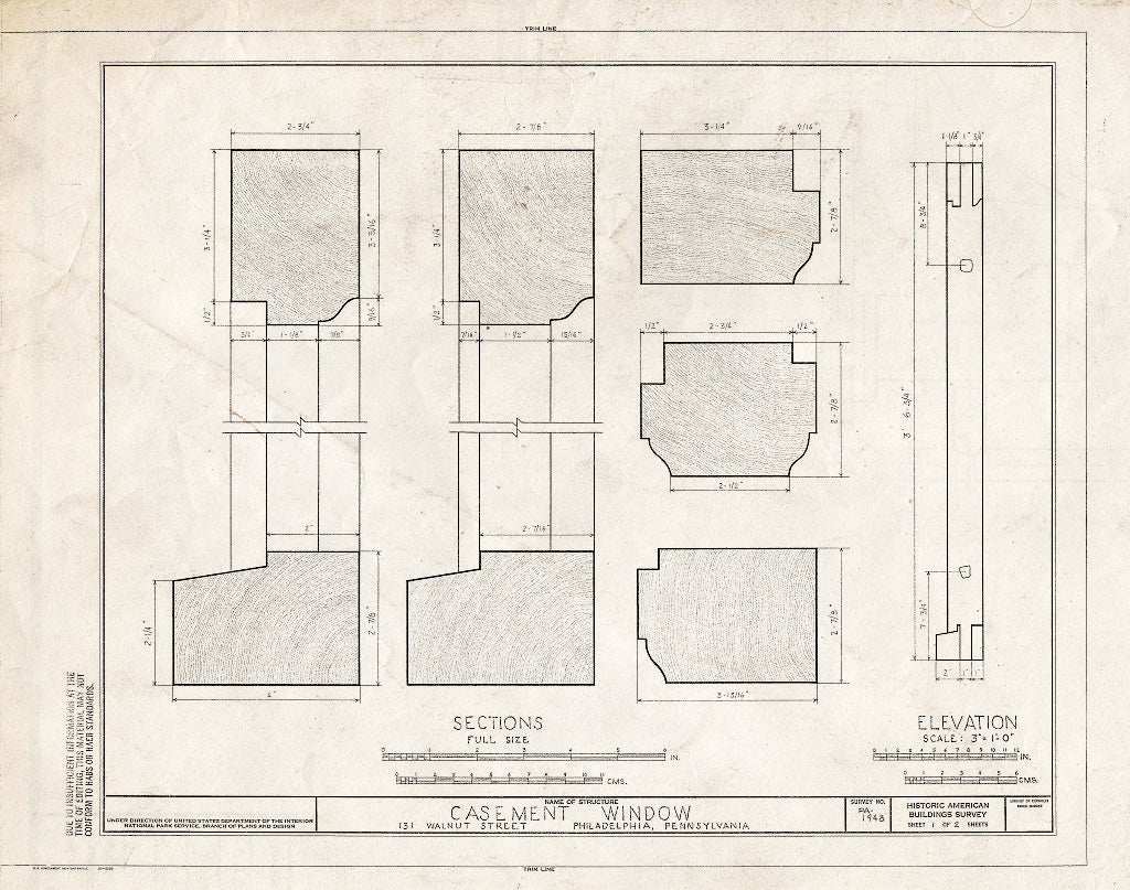 Blueprint HABS PA,51-Phila,587- (Sheet 1 of 2) - 131 Walnut Street (Casement Window), Philadelphia, Philadelphia County, PA