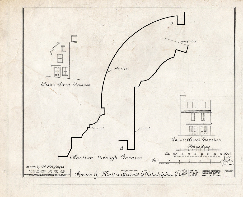 Blueprint HABS PA,51-Phila,276A- (Sheet 1 of 5) - Stafford's Tavern, Spruce & Mattis Streets, Philadelphia, Philadelphia County, PA