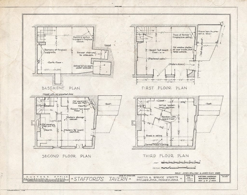 Blueprint HABS PA,51-Phila,276A- (Sheet 3 of 5) - Stafford's Tavern, Spruce & Mattis Streets, Philadelphia, Philadelphia County, PA