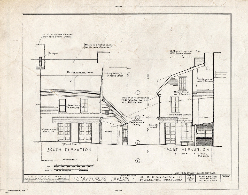 Blueprint HABS PA,51-Phila,276A- (Sheet 4 of 5) - Stafford's Tavern, Spruce & Mattis Streets, Philadelphia, Philadelphia County, PA