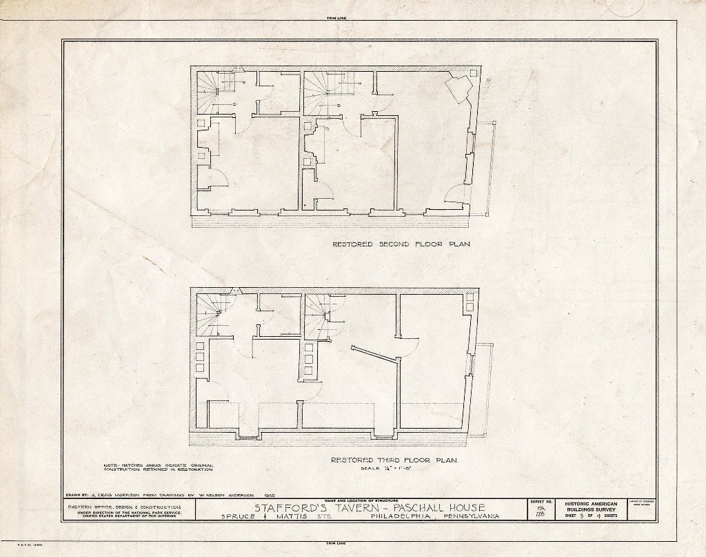 Blueprint HABS PA,51-Phila,276- (Sheet 3 of 4) - Stafford's Tavern-Paschall House, Spruce & Mattis Streets, Philadelphia, Philadelphia County, PA
