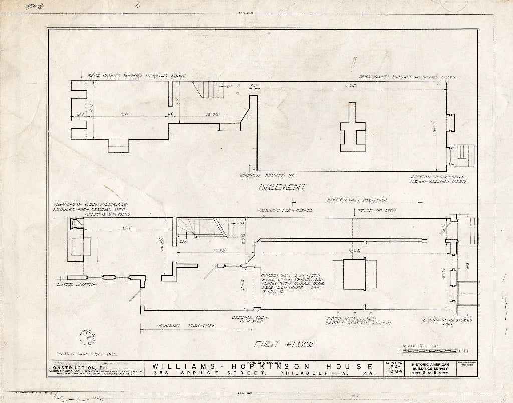 Blueprint HABS PA,51-Phila,266- (Sheet 2 of 8) - Williams-Hopkinson House, 338 Spruce Street, Philadelphia, Philadelphia County, PA