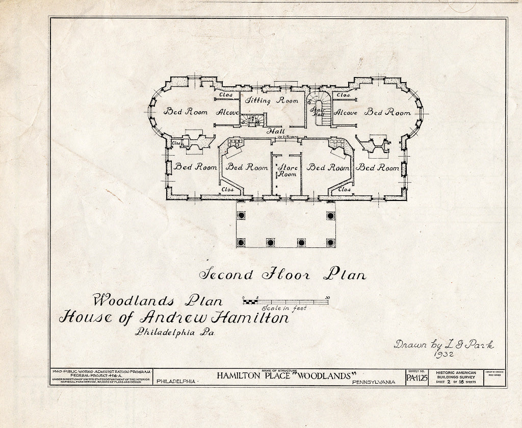 Blueprint HABS PA,51-Phila,29- (Sheet 2 of 18) - The Woodlands, 4000 Woodlands Avenue, Philadelphia, Philadelphia County, PA