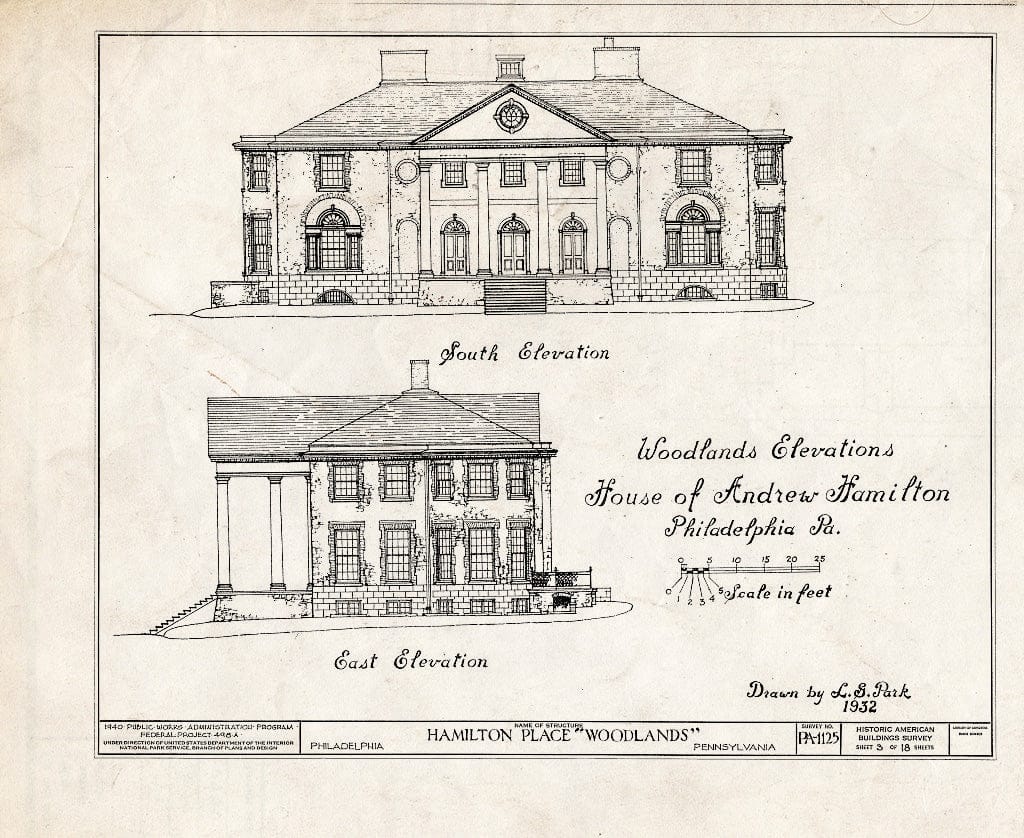 Blueprint HABS PA,51-Phila,29- (Sheet 3 of 18) - The Woodlands, 4000 Woodlands Avenue, Philadelphia, Philadelphia County, PA