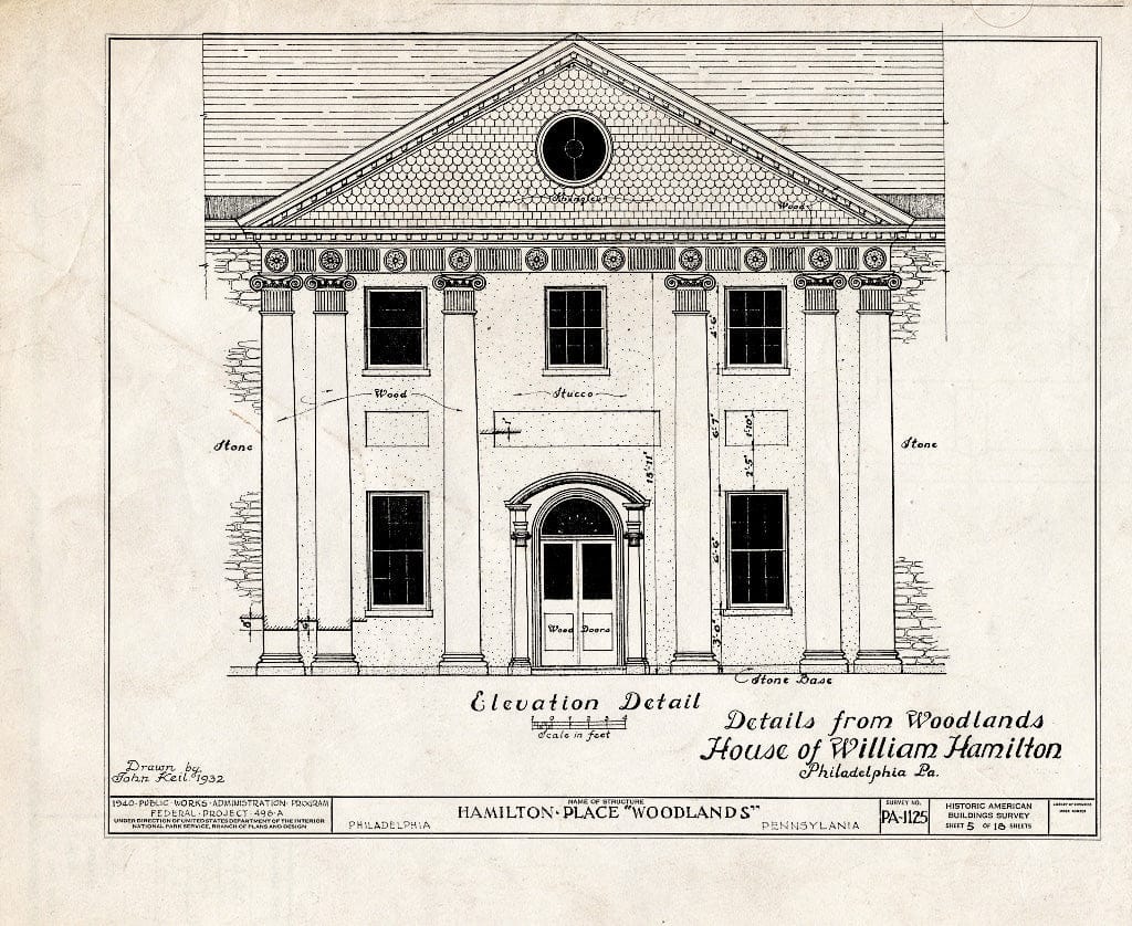 Blueprint HABS PA,51-Phila,29- (Sheet 5 of 18) - The Woodlands, 4000 Woodlands Avenue, Philadelphia, Philadelphia County, PA