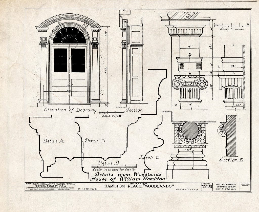 Blueprint HABS PA,51-Phila,29- (Sheet 7 of 18) - The Woodlands, 4000 Woodlands Avenue, Philadelphia, Philadelphia County, PA