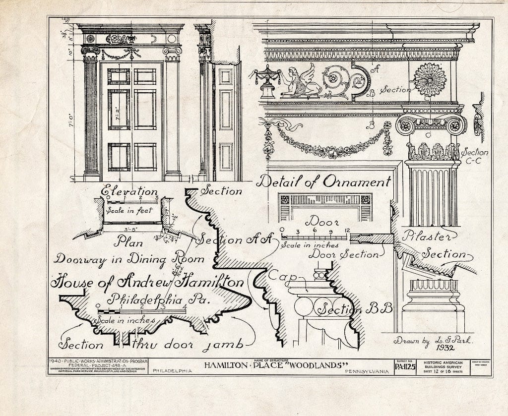 Blueprint HABS PA,51-Phila,29- (Sheet 12 of 18) - The Woodlands, 4000 Woodlands Avenue, Philadelphia, Philadelphia County, PA