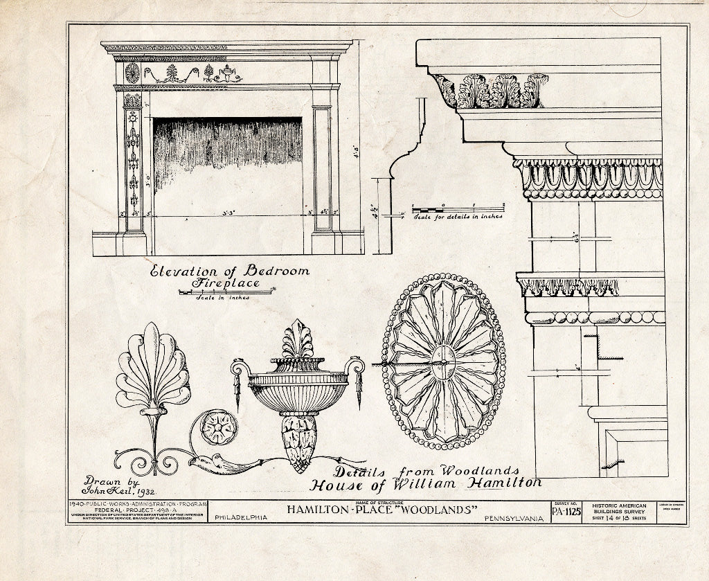 Blueprint HABS PA,51-Phila,29- (Sheet 14 of 18) - The Woodlands, 4000 Woodlands Avenue, Philadelphia, Philadelphia County, PA