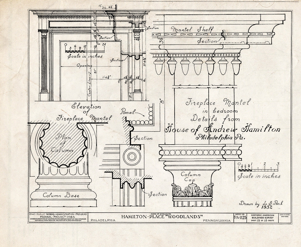 Blueprint HABS PA,51-Phila,29- (Sheet 15 of 18) - The Woodlands, 4000 Woodlands Avenue, Philadelphia, Philadelphia County, PA