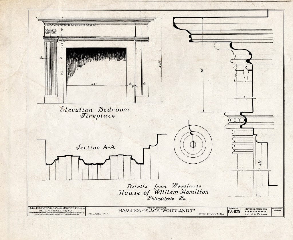 Blueprint HABS PA,51-Phila,29- (Sheet 16 of 18) - The Woodlands, 4000 Woodlands Avenue, Philadelphia, Philadelphia County, PA