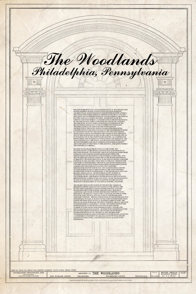 Blueprint HABS PA,51-Phila,29- (Sheet 1 of 29) - The Woodlands, 4000 Woodlands Avenue, Philadelphia, Philadelphia County, PA
