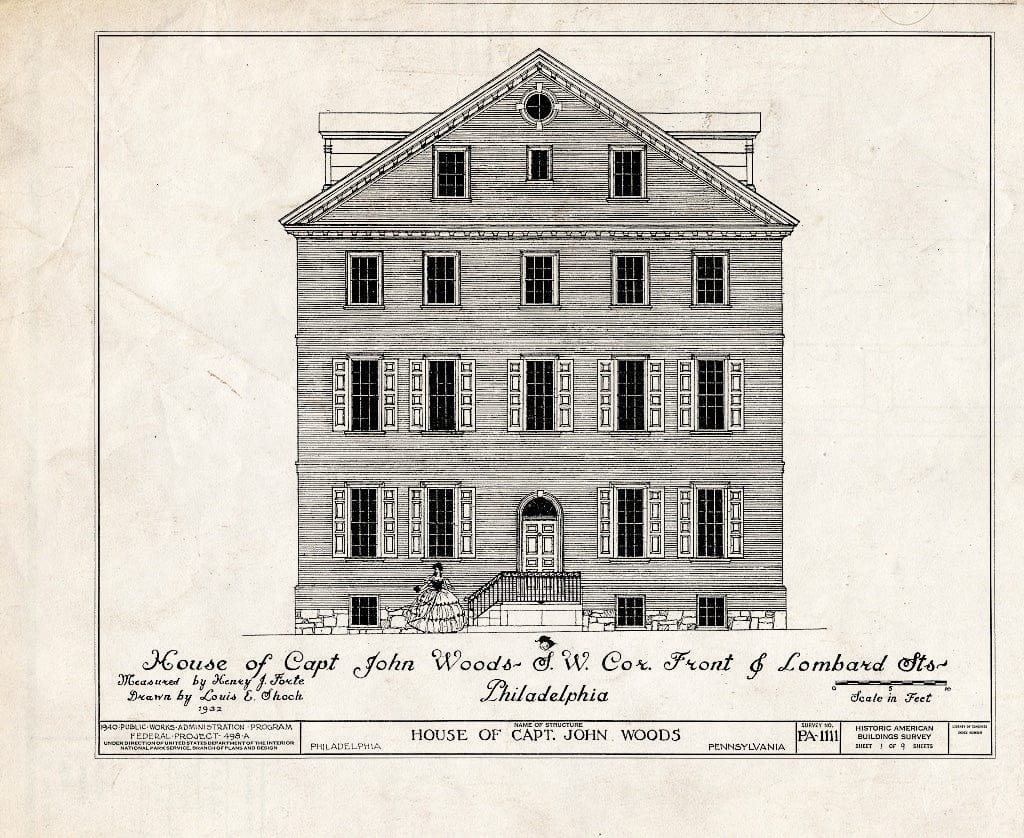 Blueprint HABS PA,51-Phila,277- (Sheet 1 of 9) - Captain John Woods House, Front & Lombard Streets, Philadelphia, Philadelphia County, PA