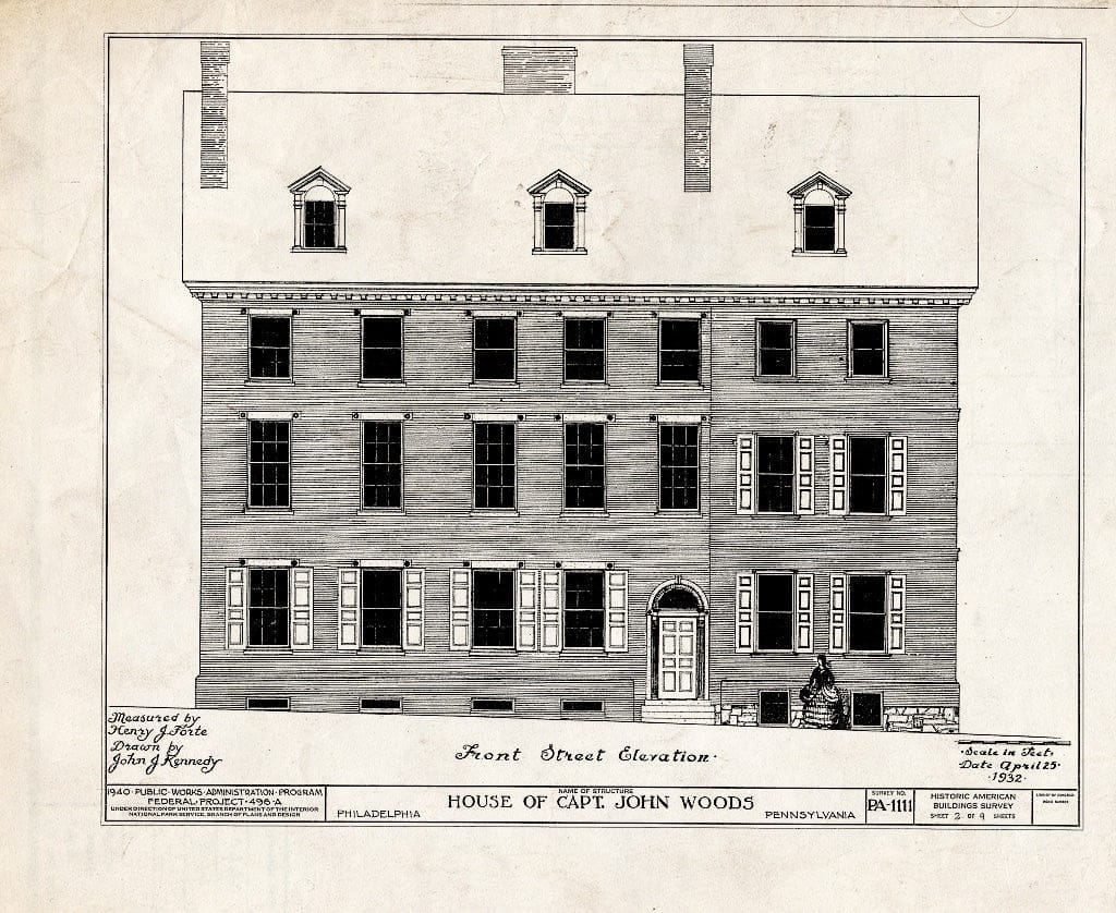 Blueprint HABS PA,51-Phila,277- (Sheet 2 of 9) - Captain John Woods House, Front & Lombard Streets, Philadelphia, Philadelphia County, PA