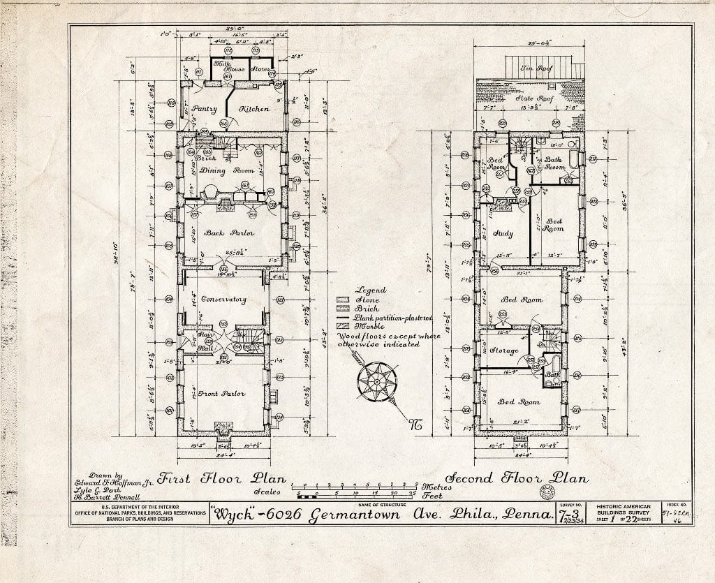 Blueprint HABS PA,51-Germ,46- (Sheet 1 of 22) - Wyck, 6026 Germantown Avenue, Philadelphia, Philadelphia County, PA