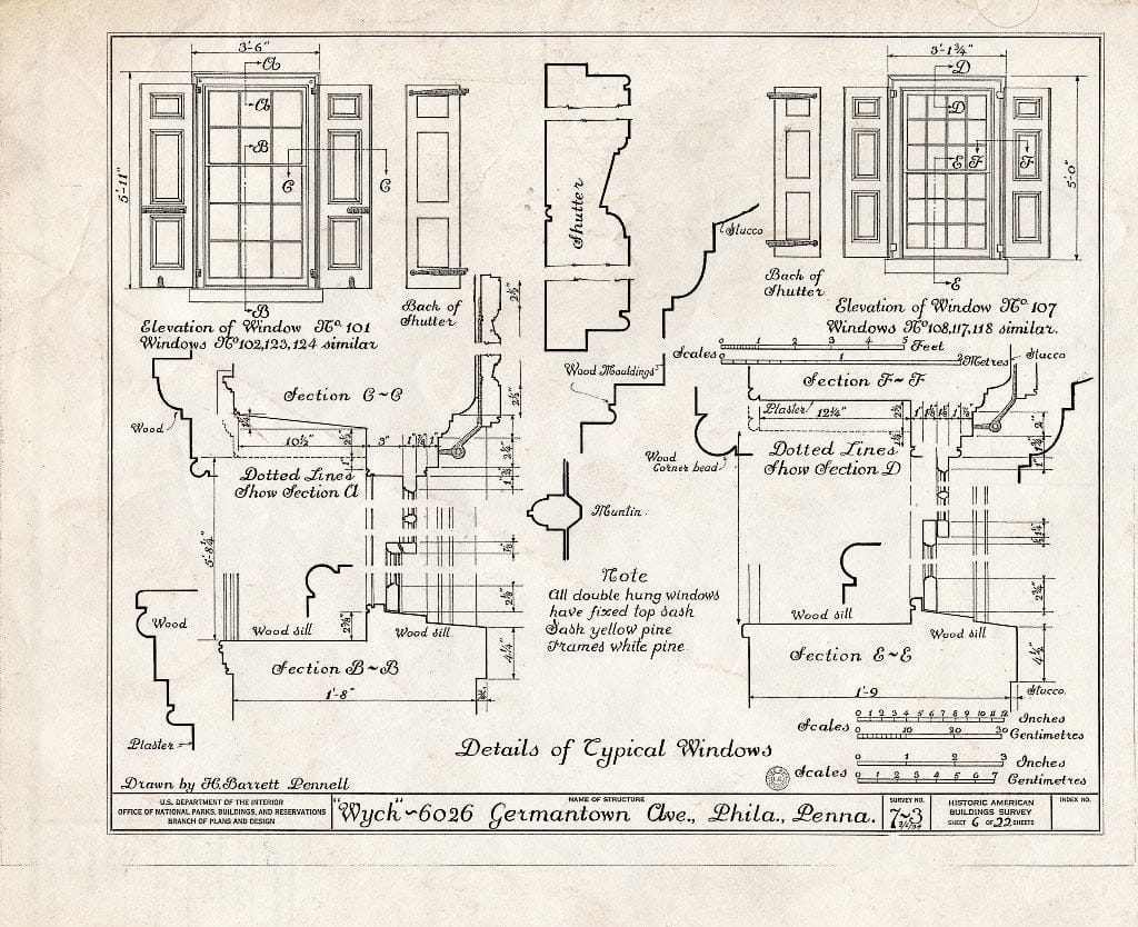 Blueprint HABS PA,51-Germ,46- (Sheet 6 of 22) - Wyck, 6026 Germantown Avenue, Philadelphia, Philadelphia County, PA