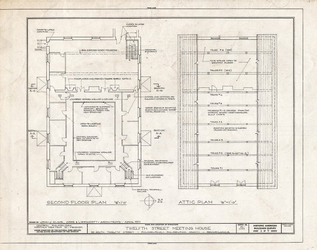 Blueprint HABS PA,51-Phila,674- (Sheet 3 of 9) - Twelfth Street Meeting House, 20 South Twelfth Street, Philadelphia, Philadelphia County, PA