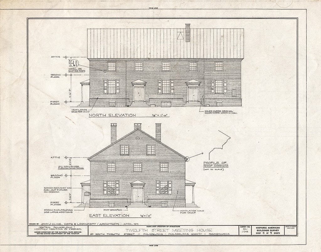 Blueprint HABS PA,51-Phila,674- (Sheet 4 of 9) - Twelfth Street Meeting House, 20 South Twelfth Street, Philadelphia, Philadelphia County, PA