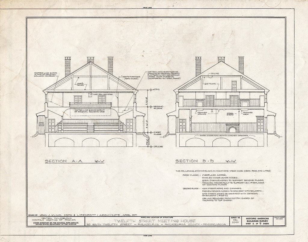 Blueprint HABS PA,51-Phila,674- (Sheet 6 of 9) - Twelfth Street Meeting House, 20 South Twelfth Street, Philadelphia, Philadelphia County, PA