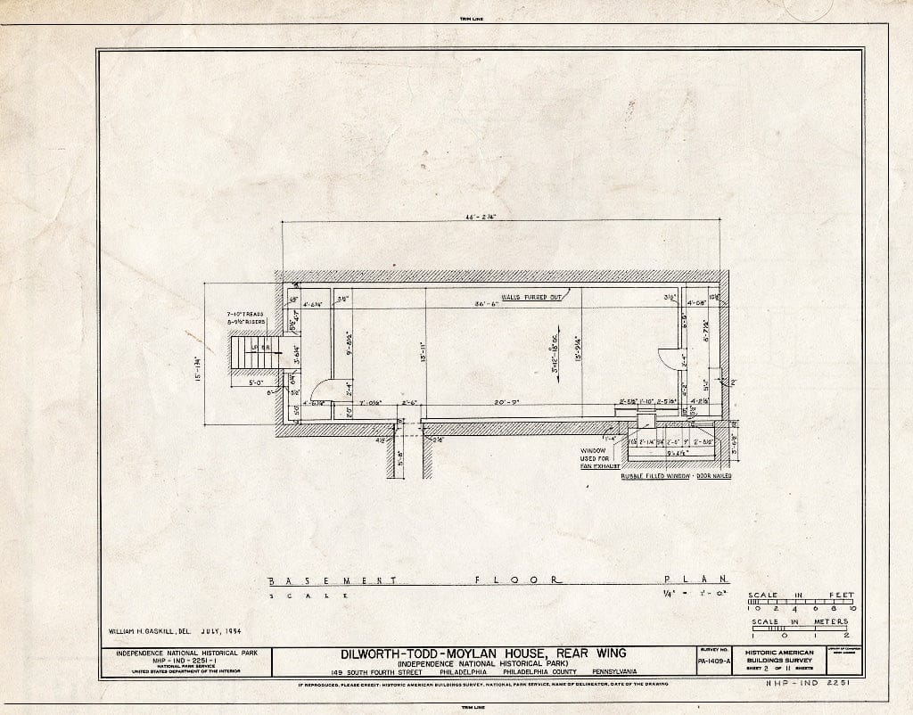 Blueprint HABS PA,51-Phila,593A- (Sheet 2 of 11) - Dilworth-Todd-Moylan House, Rear Wing, 149 South Fourth Street, Philadelphia, Philadelphia County, PA