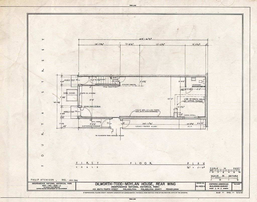 Blueprint HABS PA,51-Phila,593A- (Sheet 3 of 11) - Dilworth-Todd-Moylan House, Rear Wing, 149 South Fourth Street, Philadelphia, Philadelphia County, PA