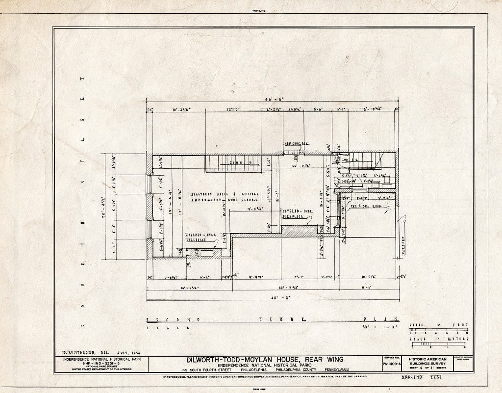 Blueprint HABS PA,51-Phila,593A- (Sheet 4 of 11) - Dilworth-Todd-Moylan House, Rear Wing, 149 South Fourth Street, Philadelphia, Philadelphia County, PA