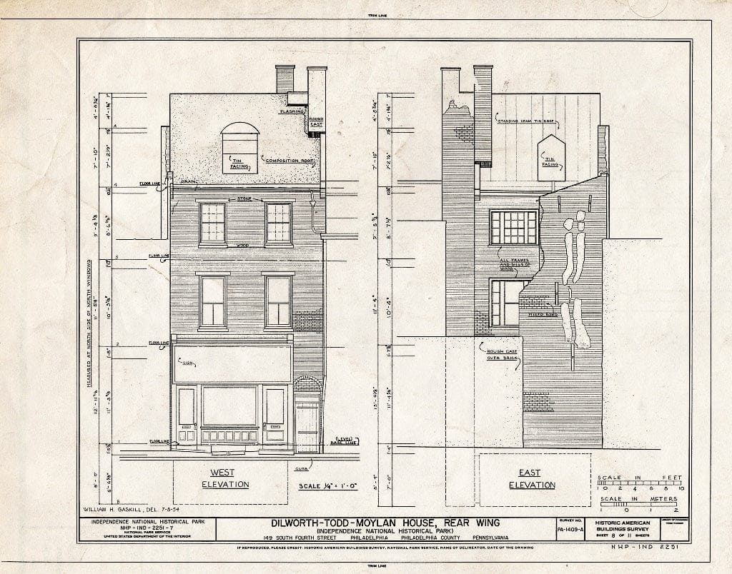 Blueprint HABS PA,51-Phila,593A- (Sheet 8 of 11) - Dilworth-Todd-Moylan House, Rear Wing, 149 South Fourth Street, Philadelphia, Philadelphia County, PA