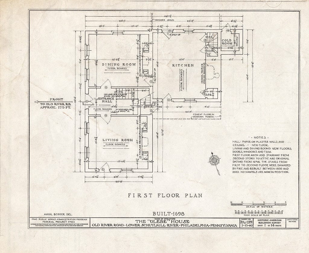 Blueprint HABS PA,51-Phila,225- (Sheet 1 of 14) - Glebe House, Philadelphia, Philadelphia County, PA