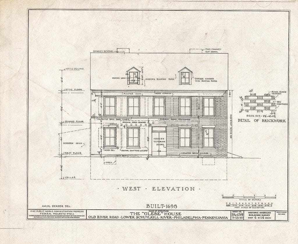 Blueprint HABS PA,51-Phila,225- (Sheet 4 of 14) - Glebe House, Philadelphia, Philadelphia County, PA