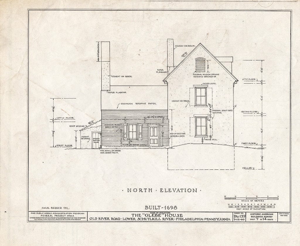 Blueprint HABS PA,51-Phila,225- (Sheet 7 of 14) - Glebe House, Philadelphia, Philadelphia County, PA