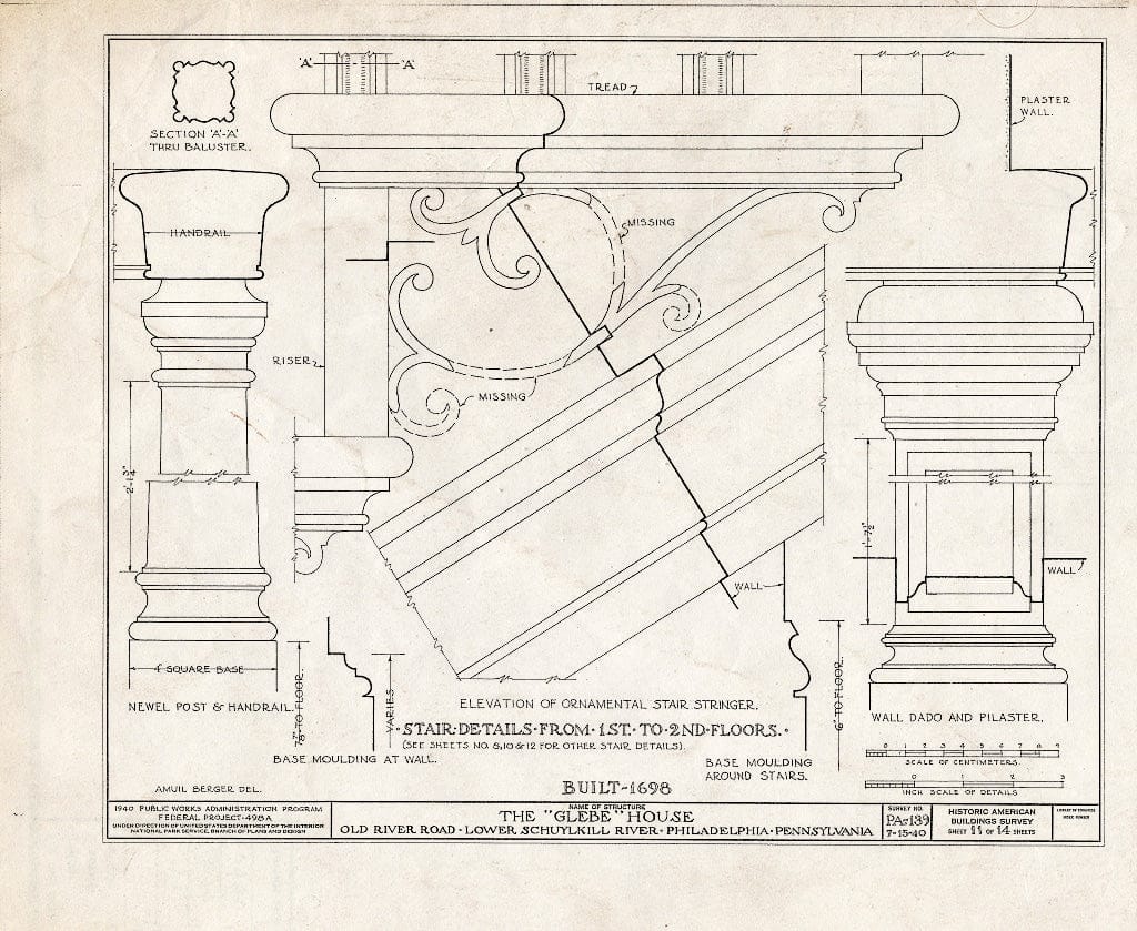 Blueprint HABS PA,51-Phila,225- (Sheet 11 of 14) - Glebe House, Philadelphia, Philadelphia County, PA