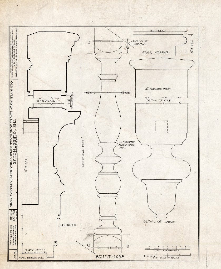 Blueprint HABS PA,51-Phila,225- (Sheet 12 of 14) - Glebe House, Philadelphia, Philadelphia County, PA
