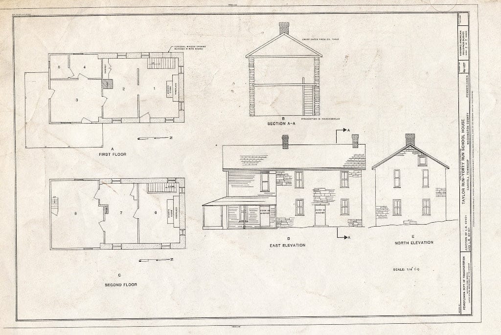 Blueprint HABS PA,63-CARTO,1- (Sheet 2 of 2) - Taylor Run-Yorty Run Schoolhouse, Legislative Routes 62175 (PA Highway 481) & 62161, Monongahela, Washington County, PA