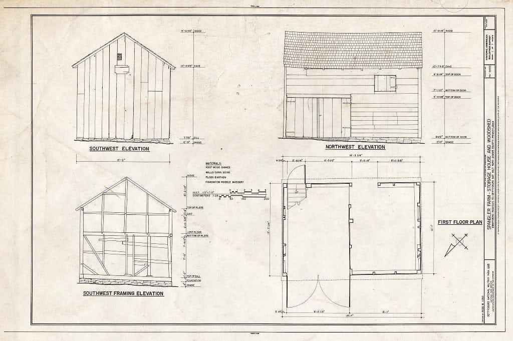 Blueprint HABS PA,1-GET,11C- (Sheet 1 of 1) - Spangler Farm, Storage House & Woodshed, Emmitsburg Road (U.S. 15), Gettysburg, Adams County, PA