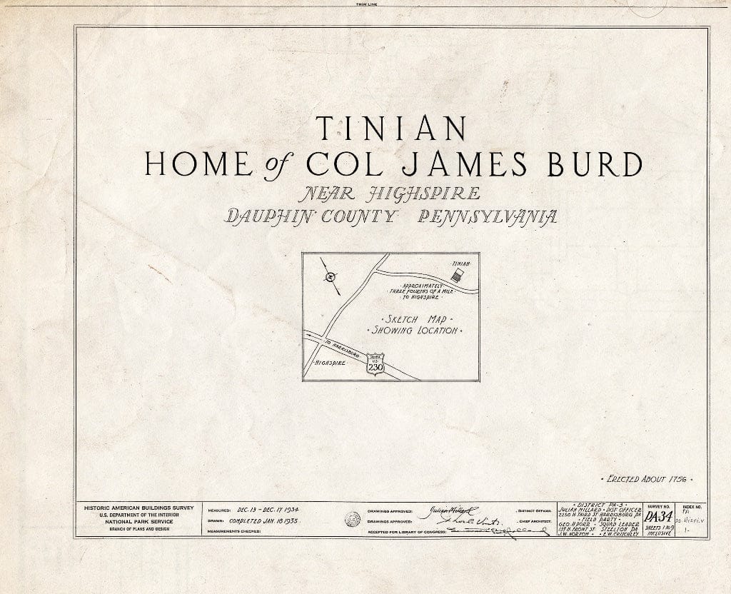 Blueprint HABS PA,22-HISPI.V,1- (Sheet 0 of 9) - Tinian, Highspire, Dauphin County, PA