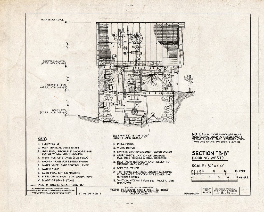 Blueprint HAER PA,15-SAPE.V,1- (Sheet 10 of 25) - Mount Pleasant Grist Mill, Warwick Furnace & County Park Roads, Saint Peters, Chester County, PA