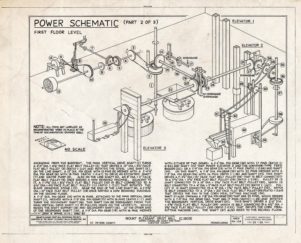 Blueprint HAER PA,15-SAPE.V,1- (Sheet 23 of 25) - Mount Pleasant Grist Mill, Warwick Furnace & County Park Roads, Saint Peters, Chester County, PA