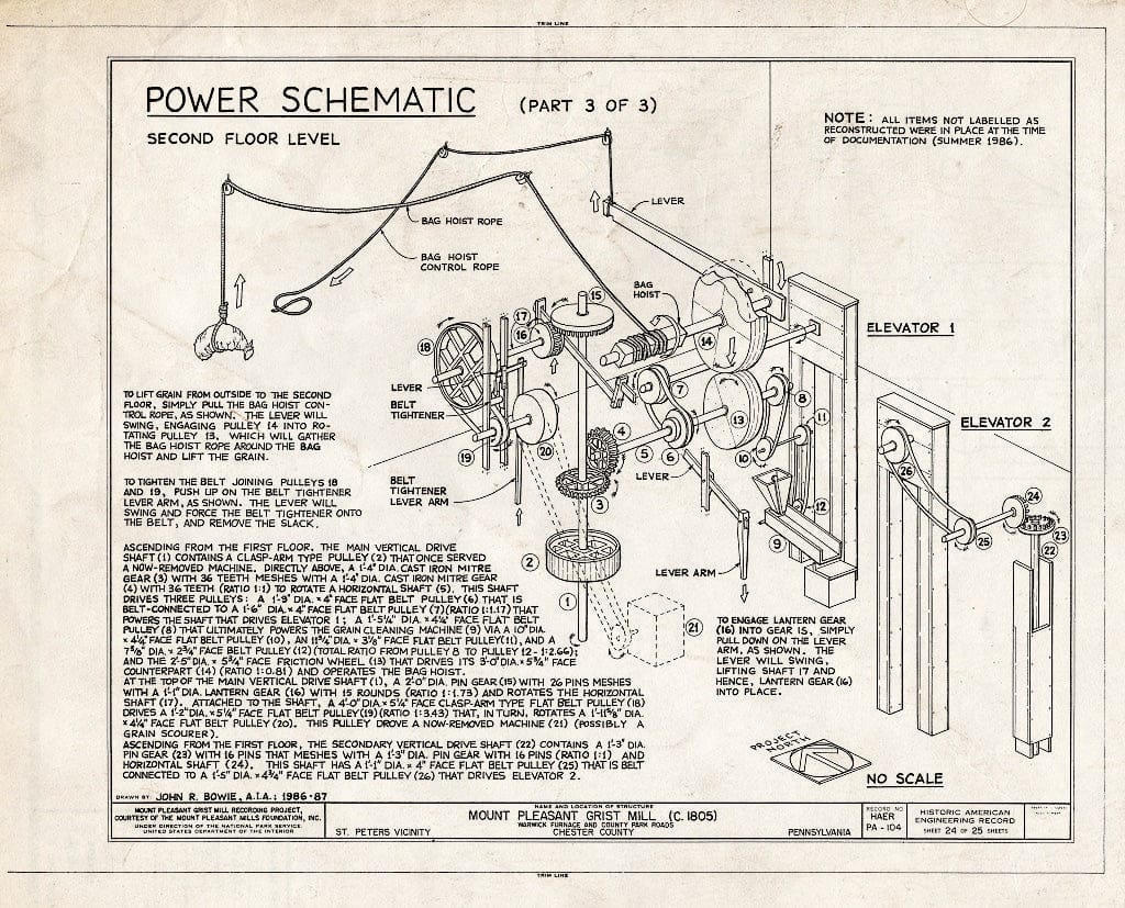 Blueprint HAER PA,15-SAPE.V,1- (Sheet 24 of 25) - Mount Pleasant Grist Mill, Warwick Furnace & County Park Roads, Saint Peters, Chester County, PA