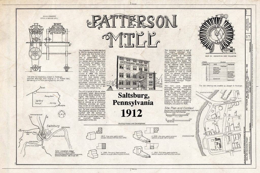 Blueprint HAER PA,32-Salt,25- (Sheet 1 of 11) - Patterson Milling Company, Feed Mill, Water & Point Streets, Saltsburg, Indiana County, PA
