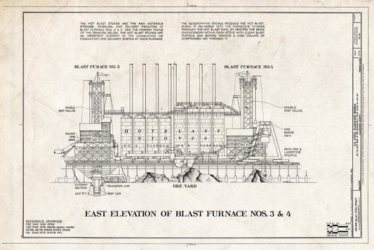 Blueprint East Elevation of Blast Furnace Nos. 3 and 4 - U.S. Steel Duquesne Works, West Bank of Monongahela River Along State Route 837, Duquesne, Allegheny County, PA