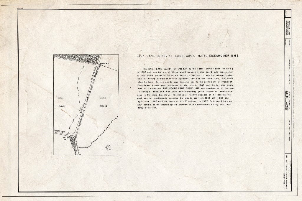 Blueprint HABS PA,1-GET.V,14- (Sheet 1 of 2) - Eisenhower Farms, Guard Huts, Back Lane & Nevins Lane Off U.S. 15, Eisenhower National Historic Site, Gettysburg, Adams County, PA