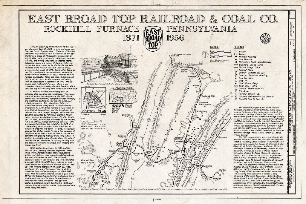 Blueprint HAER PA,31-ROCFN,1- (Sheet 1 of 3) - East Broad Top Railroad & Coal Company, State Route 994, West of U.S. Route 522, Rockhill Furnace, Huntingdon County, PA