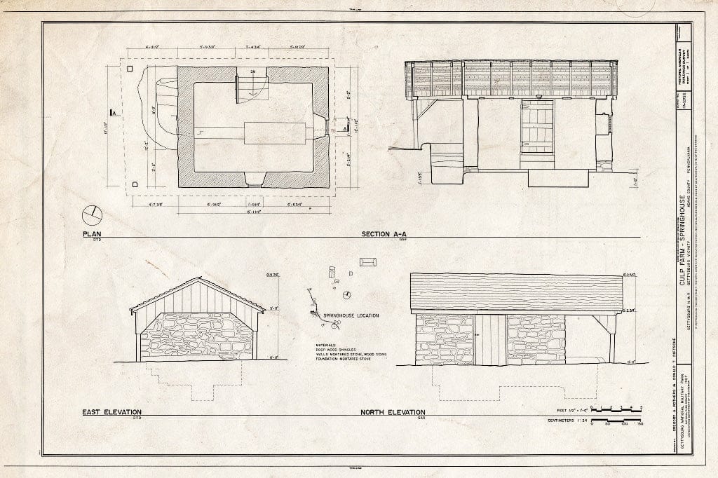 Blueprint HABS PA,1-GET,12B- (Sheet 1 of 1) - Culp Farm, Springhouse, West of Rock Creek, Gettysburg, Adams County, PA