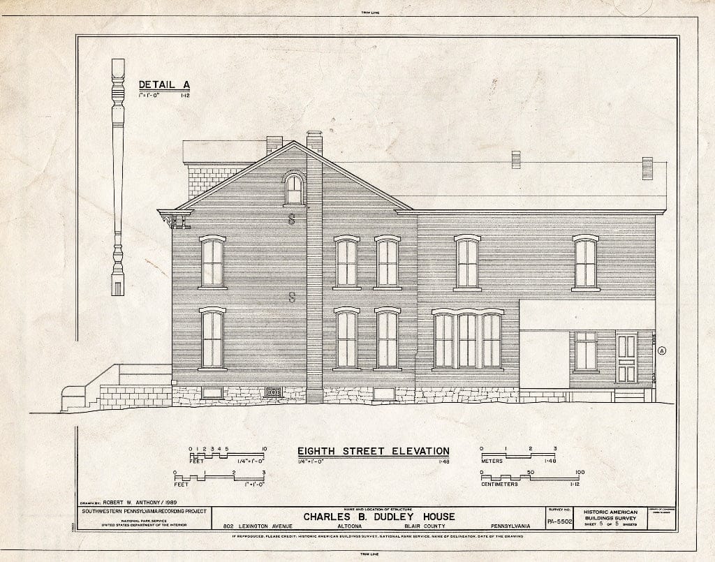 Blueprint HABS PA,7-Alto,22- (Sheet 5 of 5) - Charles B. Dudley House, 802 Lexington Avenue, Altoona, Blair County, PA