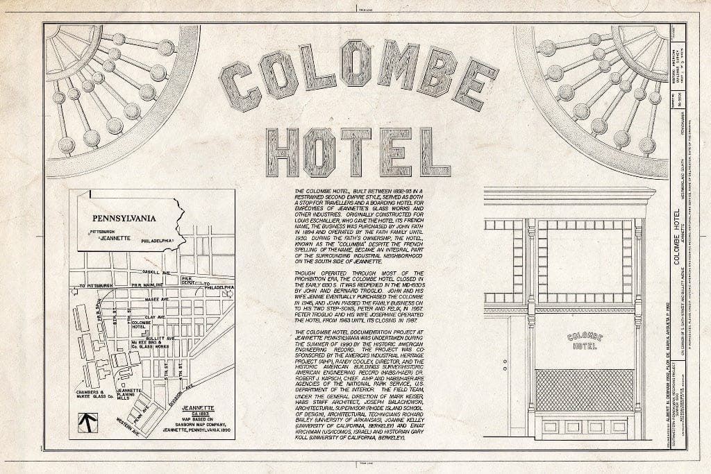 Blueprint HABS PA,65-Jean,53- (Sheet 1 of 9) - Colombe Hotel, South Sixth Street at Bullitt Avenue, Jeannette, Westmoreland County, PA
