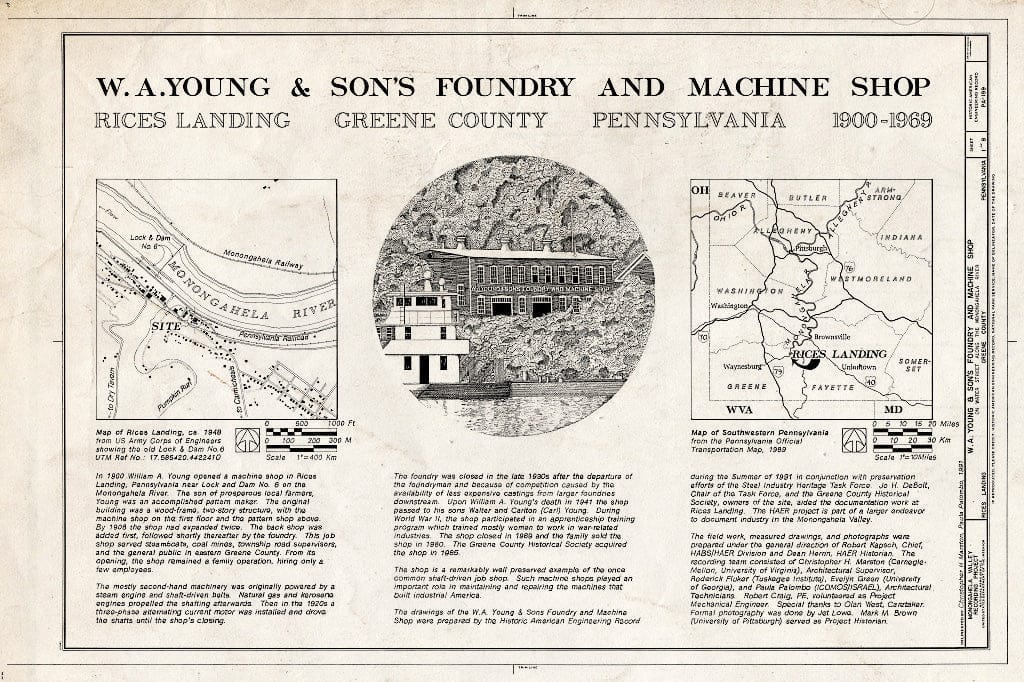 Blueprint HAER PA,30-RILA,1- (Sheet 1 of 8) - W. A. Young & Sons Foundry & Machine Shop, On Water Street Along Monongahela River, Rices Landing, Greene County, PA