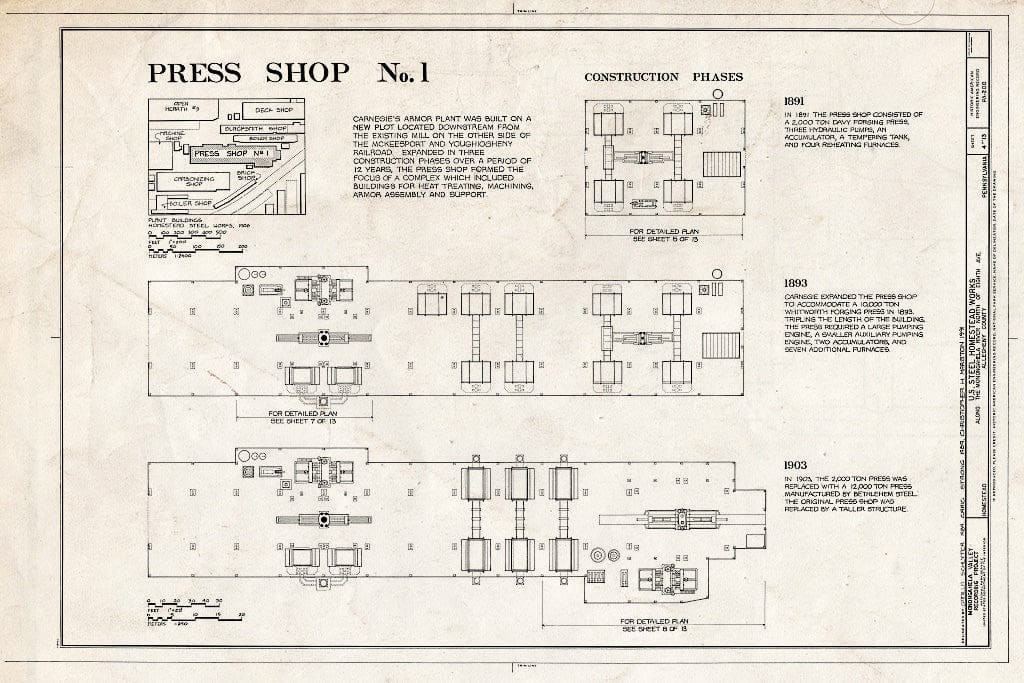 Blueprint Press Shop No. 1 - U.S. Steel Homestead Works, Along Monongahela River, North of Eighth Avenue, Homestead, Allegheny County, PA