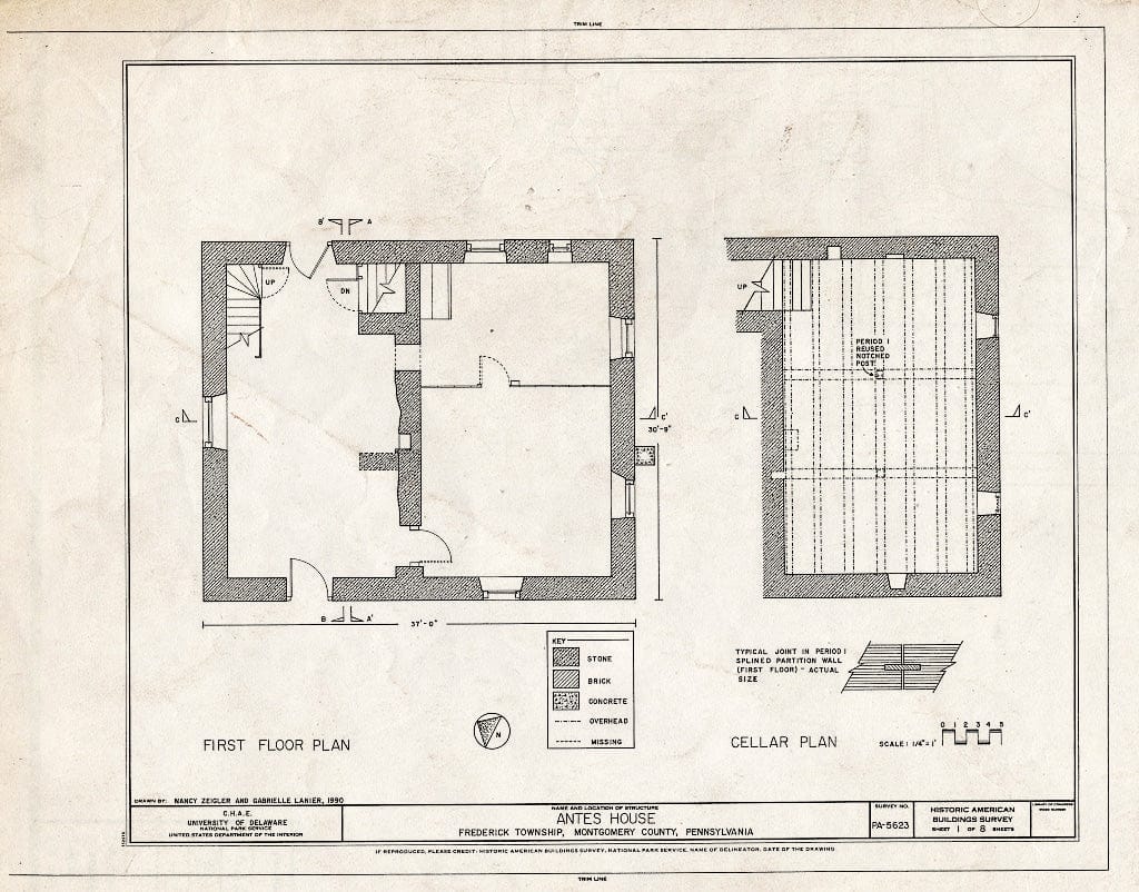 Blueprint HABS PA,46-UFRED.V,1- (Sheet 1 of 8) - Antes House, Colonial Road, Frederick, Montgomery County, PA